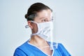 Portrait of female medical doctor wearing protective mask and face shield Royalty Free Stock Photo