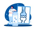 A female medical worker. Rheumatologist with a tablet. The concept of medicine and health. Vector illustration in a flat