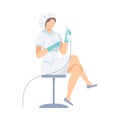 Female Medical Worker In White Robe With Equipment For Gynecological Examination Flat Vector Illustration