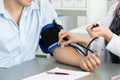 Female medicine doctor hands measuring blood pressure Royalty Free Stock Photo