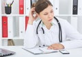 Female medicine doctor lost in thoughts. Royalty Free Stock Photo