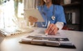 Female medicine doctor, physician or practitioner in lab room. Royalty Free Stock Photo