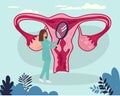 Female menstrual cycle. Female doctor tracking menstrual cycle. Vector illustration of female reproductive system. Royalty Free Stock Photo