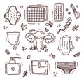 Female menstrual period protection vector illustration cute set.
