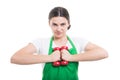 Female merchandiser exercising with dumbbell