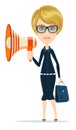 Female messenger negotiator with a loudspeaker Royalty Free Stock Photo