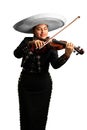 female mexican mariachi woman playing violin traditional mariachi girl suit on a pure white background. good looking latin