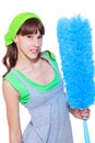 Female with microfiber duster