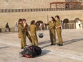 Female military personnel of the Israeli army on the square in f