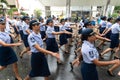 Female military personnel are parading in the streets of Salvador, Bahia for Brazils independence day