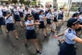 Female military personnel are parading in the streets of Salvador, Bahia for Brazils independence day