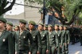 Female military personnel are parading in the streets of Salvador, Bahia for Brazils independence day