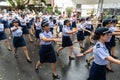 Female military personnel are parading in the streets of Salvador, Bahia for Brazils independence day