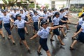 Female military personnel are parading in the streets of Salvador, Bahia for Brazils independence day