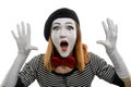 Female mime on white background