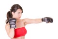 Female MMA fighter training white background