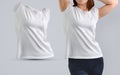 Female mockup Set with slim young woman in the white t-shirt Royalty Free Stock Photo