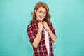 female model in checkered shirt. pretty look of young smiling girl. red haired woman. Royalty Free Stock Photo