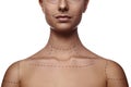 Female Model with dashed Line on Body and Face