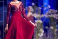 Fashion catwalk runway show model red dress Royalty Free Stock Photo