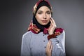 Female Model Wearing a Red Hijab Royalty Free Stock Photo