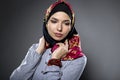 Female Model Wearing a Red Hijab Royalty Free Stock Photo