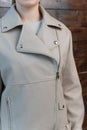 fashion female stylish beige portrait woman beauty leather young jacket style model