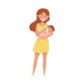 Female Mother Standing and Bottle Feeding Her Baby Vector Illustration