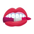 Female mouth biting lipstick