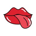 Female mouth tongue out pop art comic style, flat icon Royalty Free Stock Photo