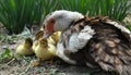 A female muscovy duck Cairina moschata with her young brood Royalty Free Stock Photo