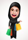 Female muslim arab vector character holding shopping bags wearing hijab