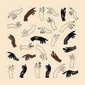 Female mystical hands in a minimalistic linear style