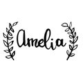 Female name drawn by brush. Hand drawn vector girl name Amelia
