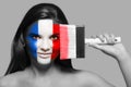 Female in national colors of France