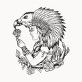 Female native american eagle vector illustration Royalty Free Stock Photo