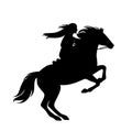 Female native american indian horse rider black vector silhouette