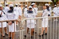 Female Navy soldiers are seen waiting for the start of the Brazilian Independence Day parade