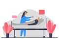 Female nurse caring for an elderly man. Home care concept vector illustration. Female nurse in a cozy room with