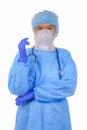 Female nurse or doctor in coverall PPE uniform to protect coronavirus