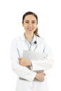 Female nurse or doctor holding clipboard in her hand
