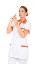 Female nurse or doctor with a syringe in hand Royalty Free Stock Photo