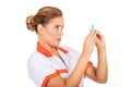 Female nurse or doctor with a syringe in hand Royalty Free Stock Photo