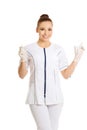 Female nurse holding a drip Royalty Free Stock Photo