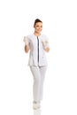 Female nurse holding a drip Royalty Free Stock Photo