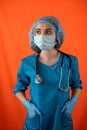 nurse standing with arms crossed with stethoscope and eyes wide open. Royalty Free Stock Photo