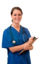 Female Nurse with Stethoscope and Clipboard Royalty Free Stock Photo