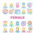 Female Occupation And Profession Icons Set Vector