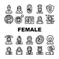 Female Occupation And Profession Icons Set Vector