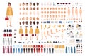 Female office assistant avatar set or DIY kit. Bundle of woman`s body parts, gestures, poses, formal clothes isolated on